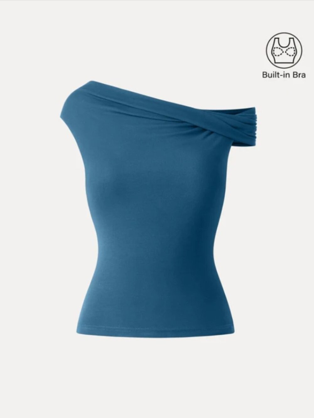 OGL One-Shoulder Teal Blue Built-In Bra Top